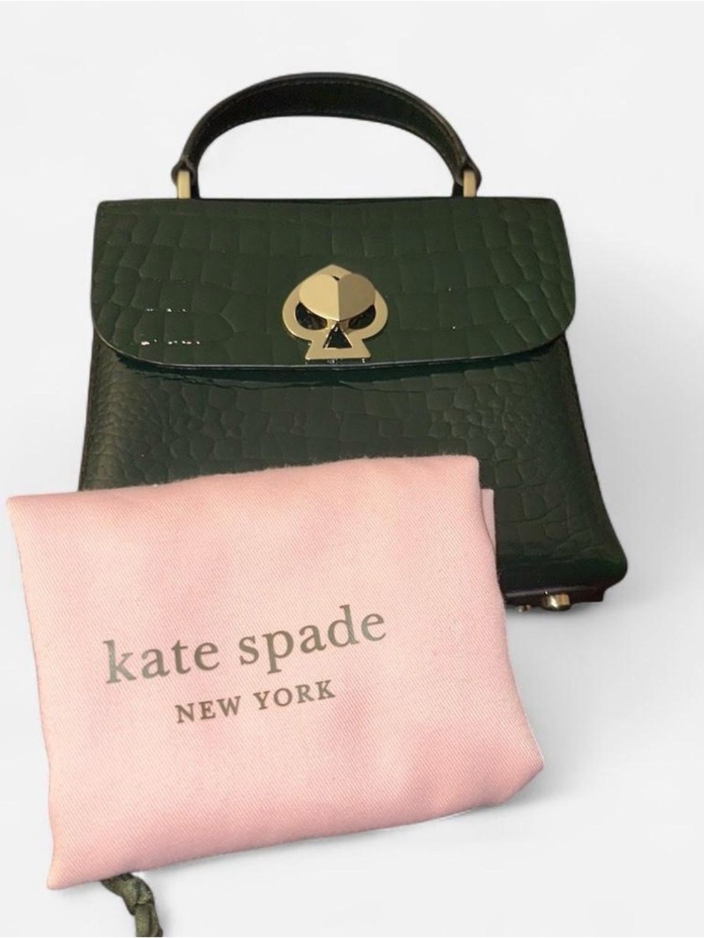 kate spade Dark Green Croc-Embossed mini bag with Gold Hardware